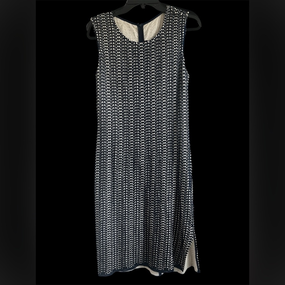 St John Navy Knitted Sleeveless Dress Wool/Cotton/Rayan Blend Size 8